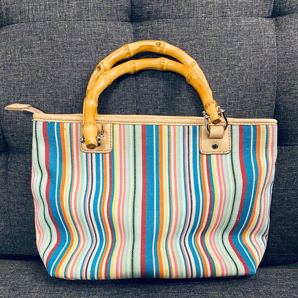 Bamboo Handle Relic Stripped Purse/Tote - Picture 2 of 8